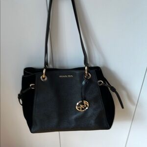Michael Kors Black Leather and Black Suede Shoulder/Tote Bag